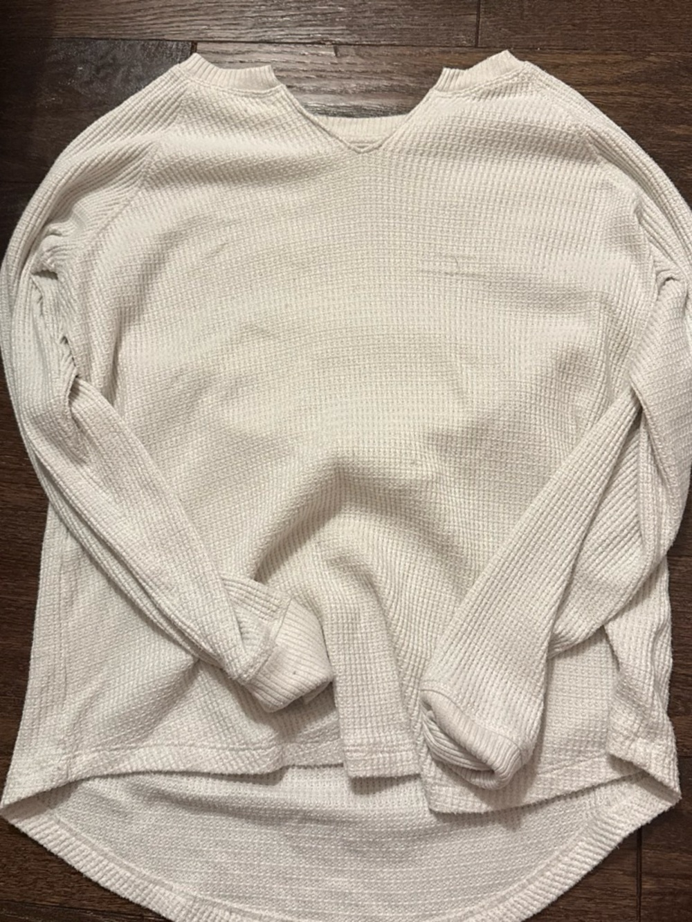 American Eagle Outfitters Ivory Waffle V-Neck Sweater